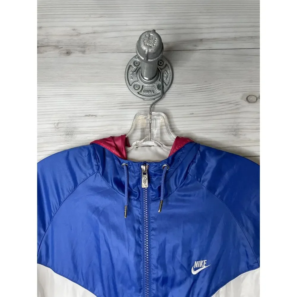 Nike Jacket Mens Small White Blue Windrunner Hooded Full‎ Zip Retro Running